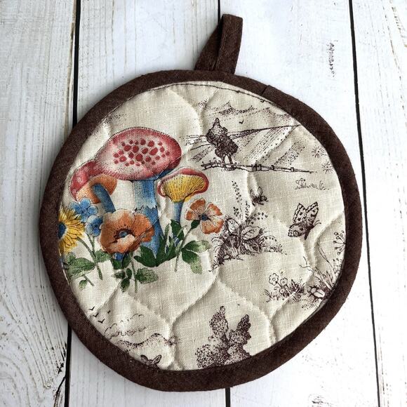 Set of 4 VTG 60s 70s Mushrooms Floral Toile Toaster Cover 2 Placemats 1 Hot Pad - Picture 10 of 16